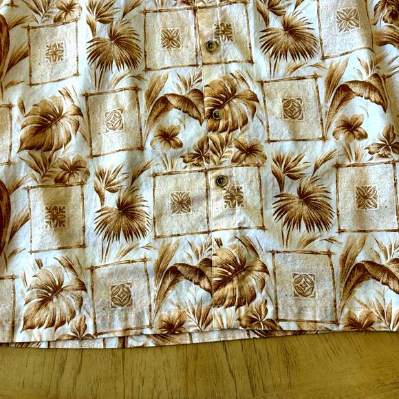 Mens Hawaiian XL SHIRT BROWN Tiki Floral Palm pocket Casual Life 100% Cotton - Picture 6 of 9